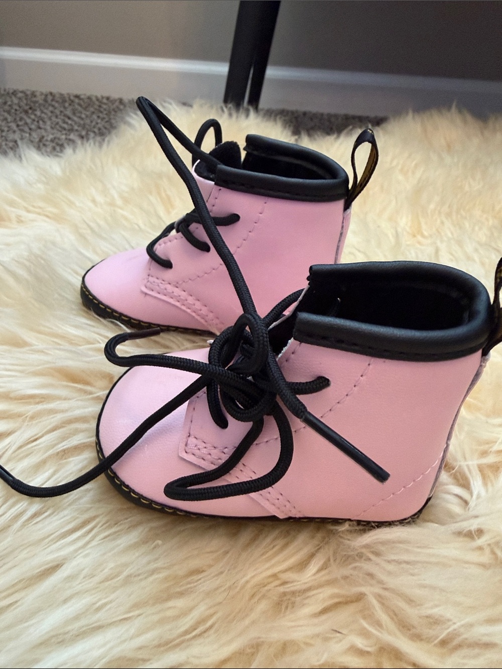 Dr. Martens Pink and Black Lace-Up Baby Ankle Boots